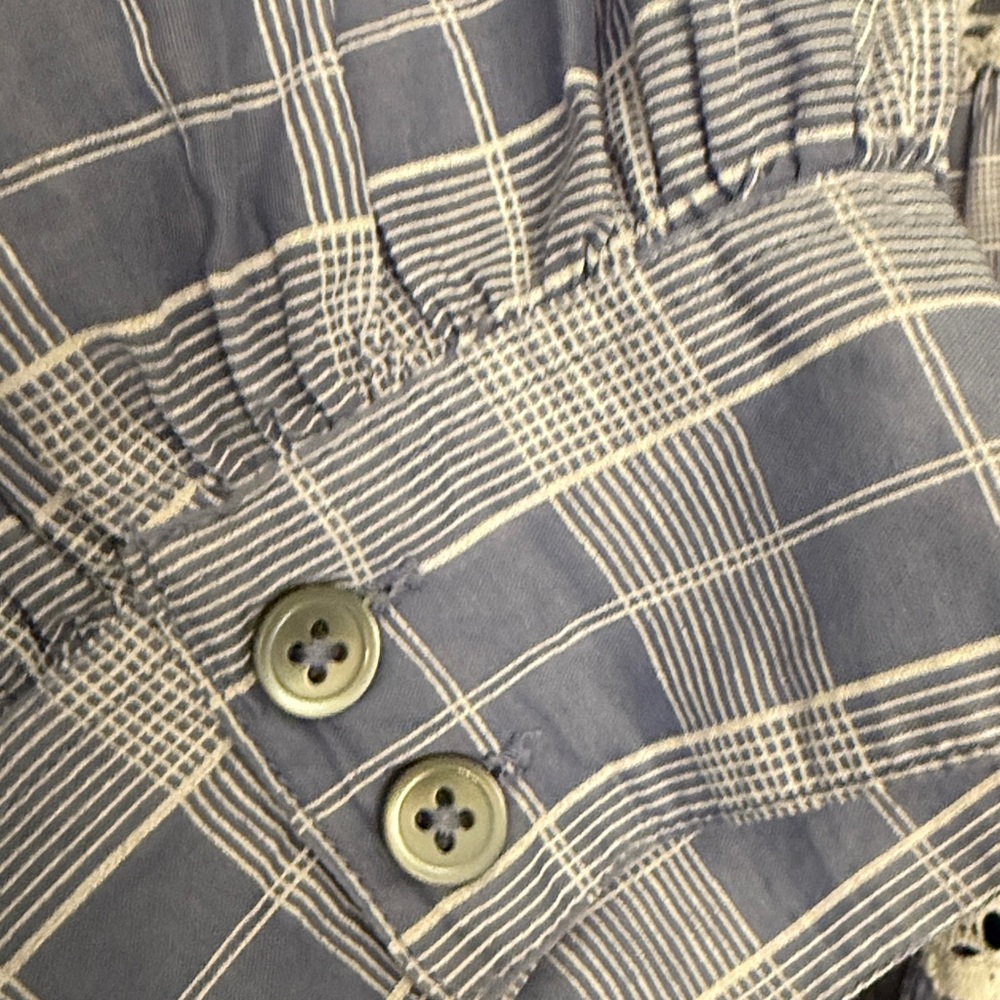 Free People Blue Plaid/ginham pattern baby blue top
